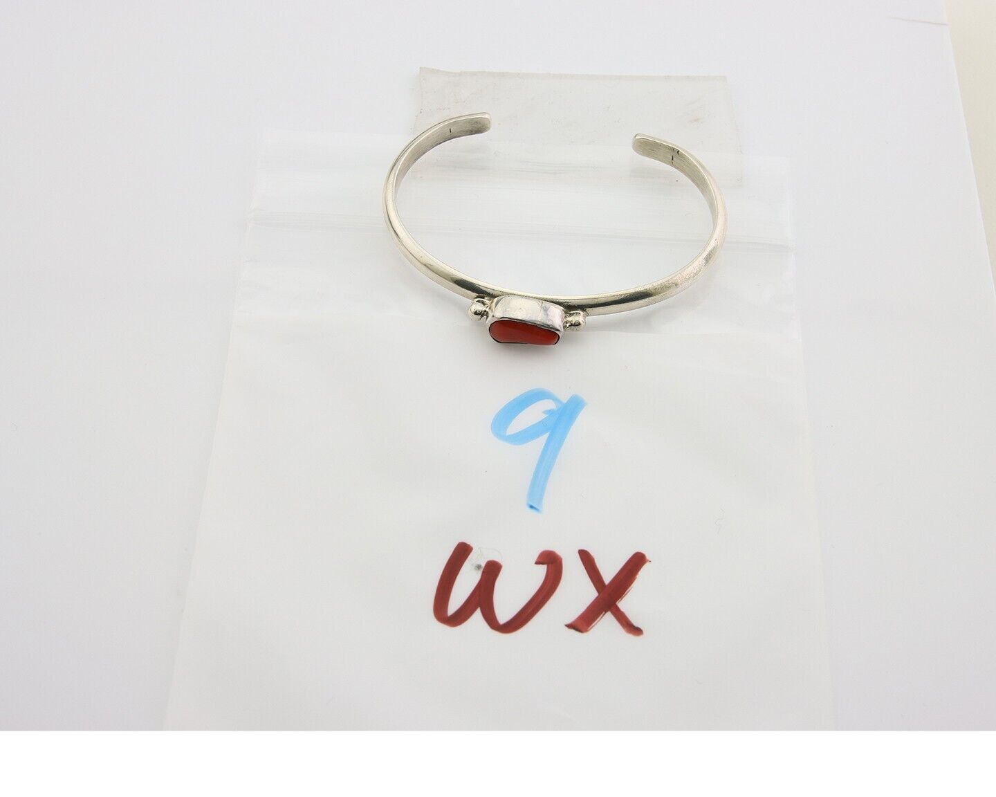 Navajo Bracelet .925 Silver Mediterranean Red Coral Cuff Native Artist C.80's