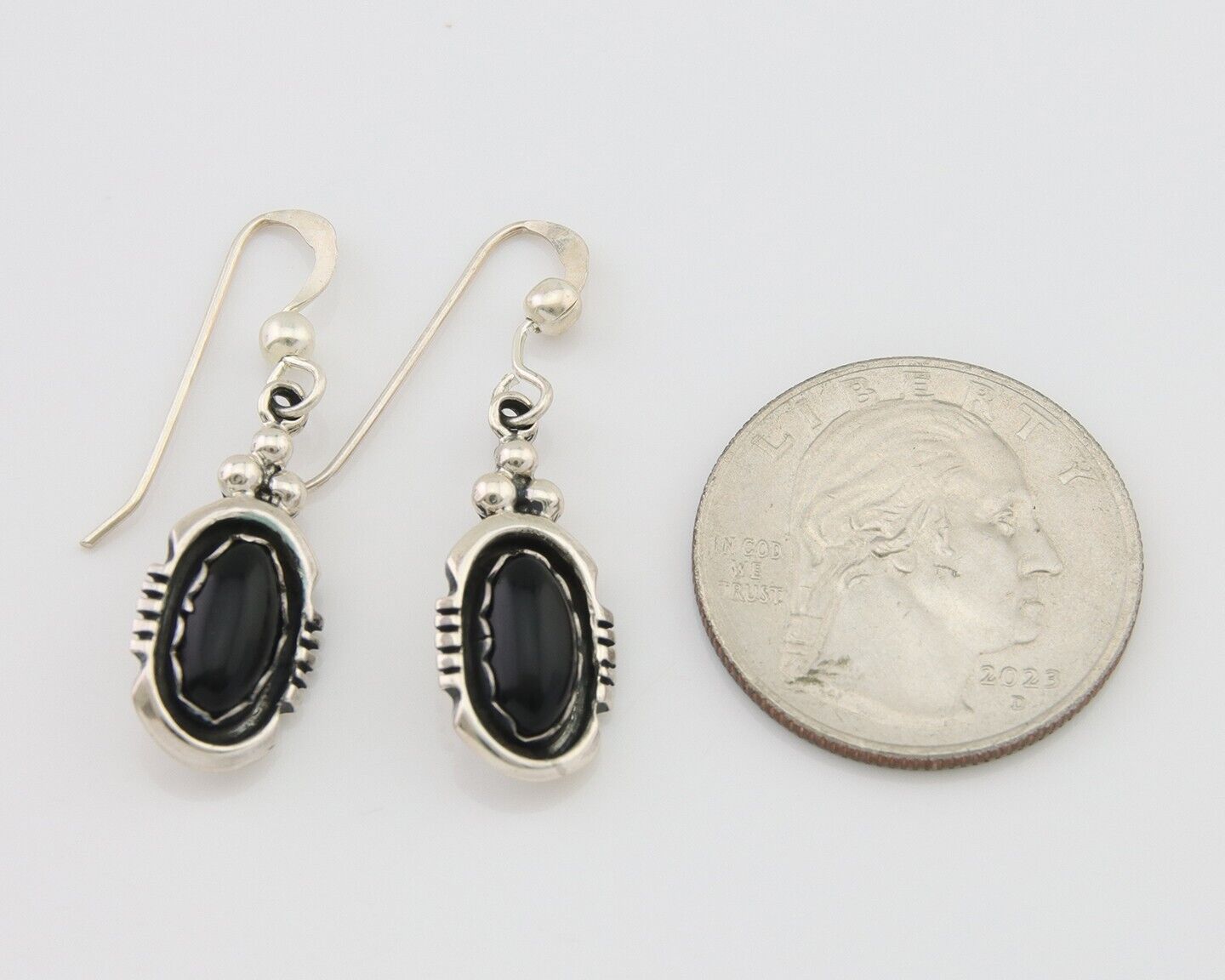 Navajo Dangle Earrings 925 Silver Natural Black Onyx Native American C.80's