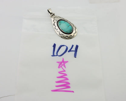 Navajo Pendant 925 Silver Blue Turquoise Artist Signed MC C.80's