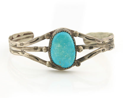 Navajo Bracelet Sterling Silver Turquoise Hand Stamped Native American Artist