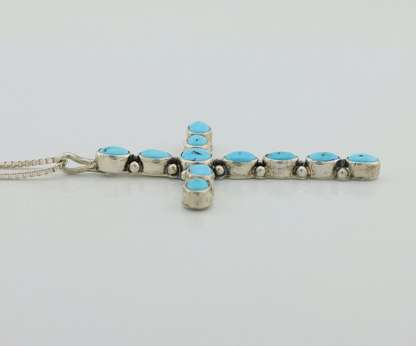 Navajo Cross Necklace 925 Silver Blue Turquoise Artist Signed M Montoya C.80's
