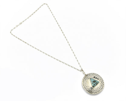 Unique Navajo Indian Puebla Scene Reversable Turquoise .925 Silver Pendant