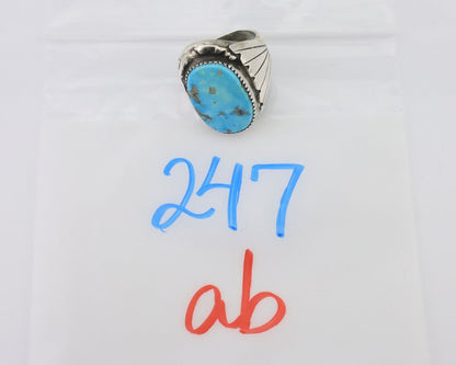 Mens Navajo Ring .925 Silver Natural Blue Turquoise Artist Signed CJ C.80's