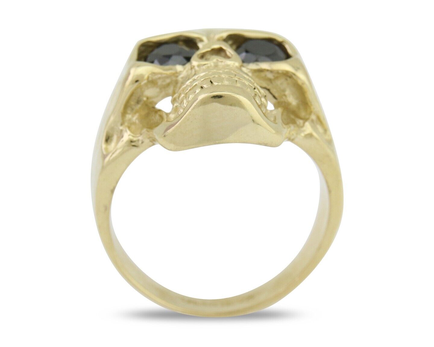 Men 14k SOLID Gold Skull Ring Lab Created Black Onyx Eyes Size 12