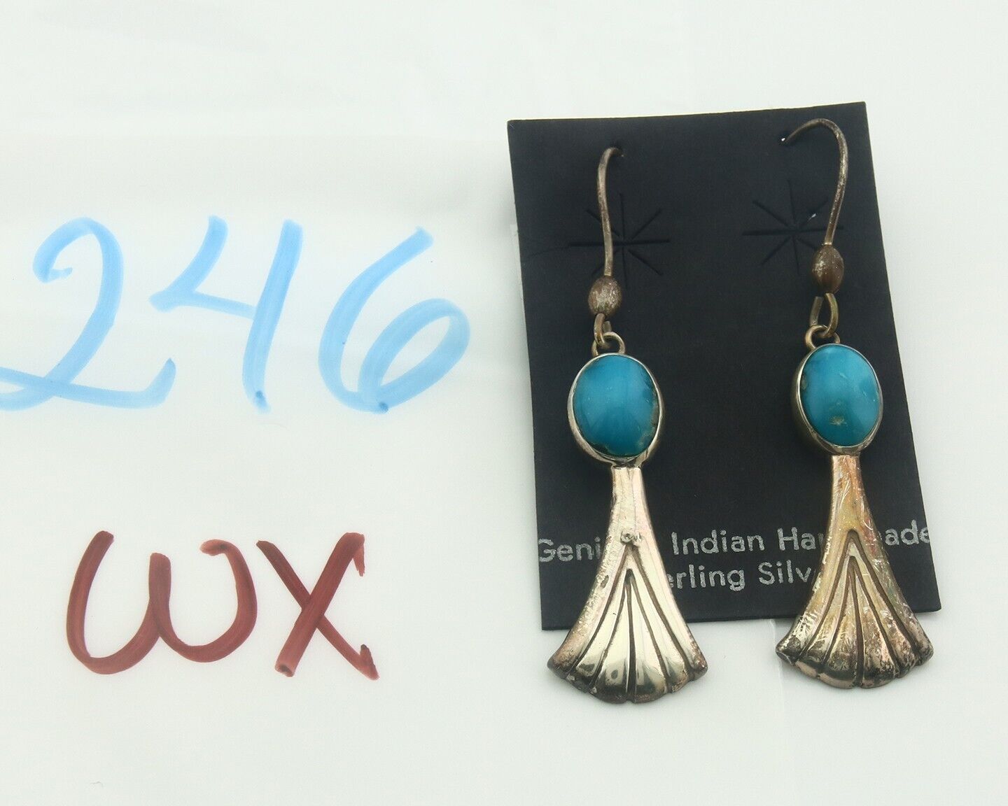 Navajo Earrings 925 Silver Natural Turquoise Native American Artist C.80's