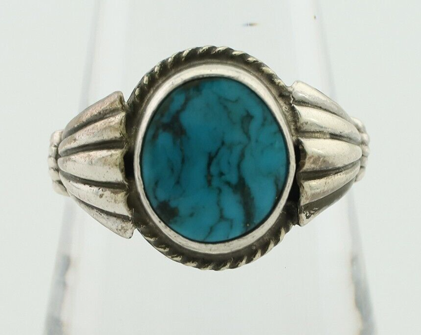 Navajo Handmade Ring 925 Silver Blue Turquoise Native American Artist C.80's