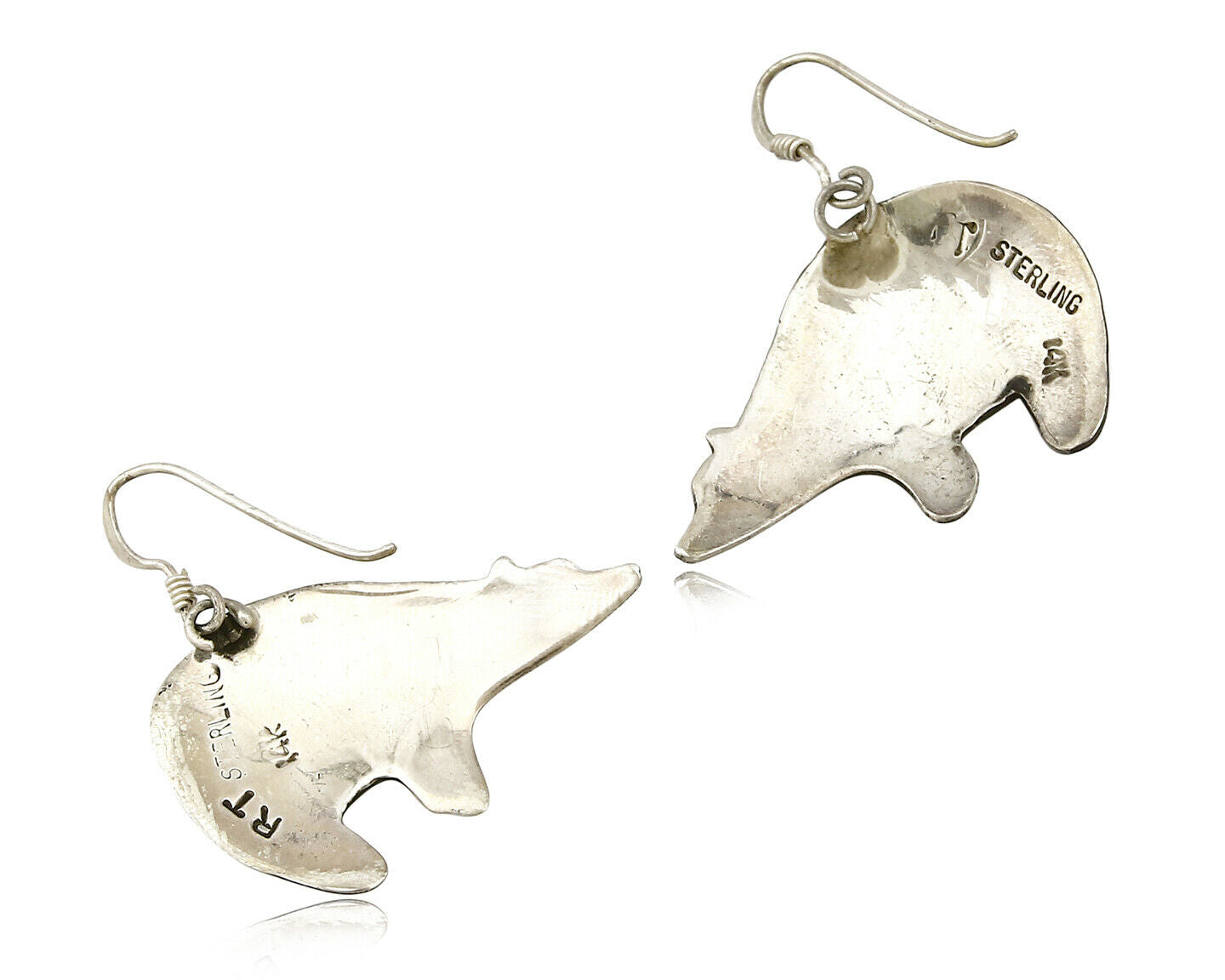 Navajo Dangle Earrings 925 Silver & 14k Solid Gold Spirit Bear Artist RT