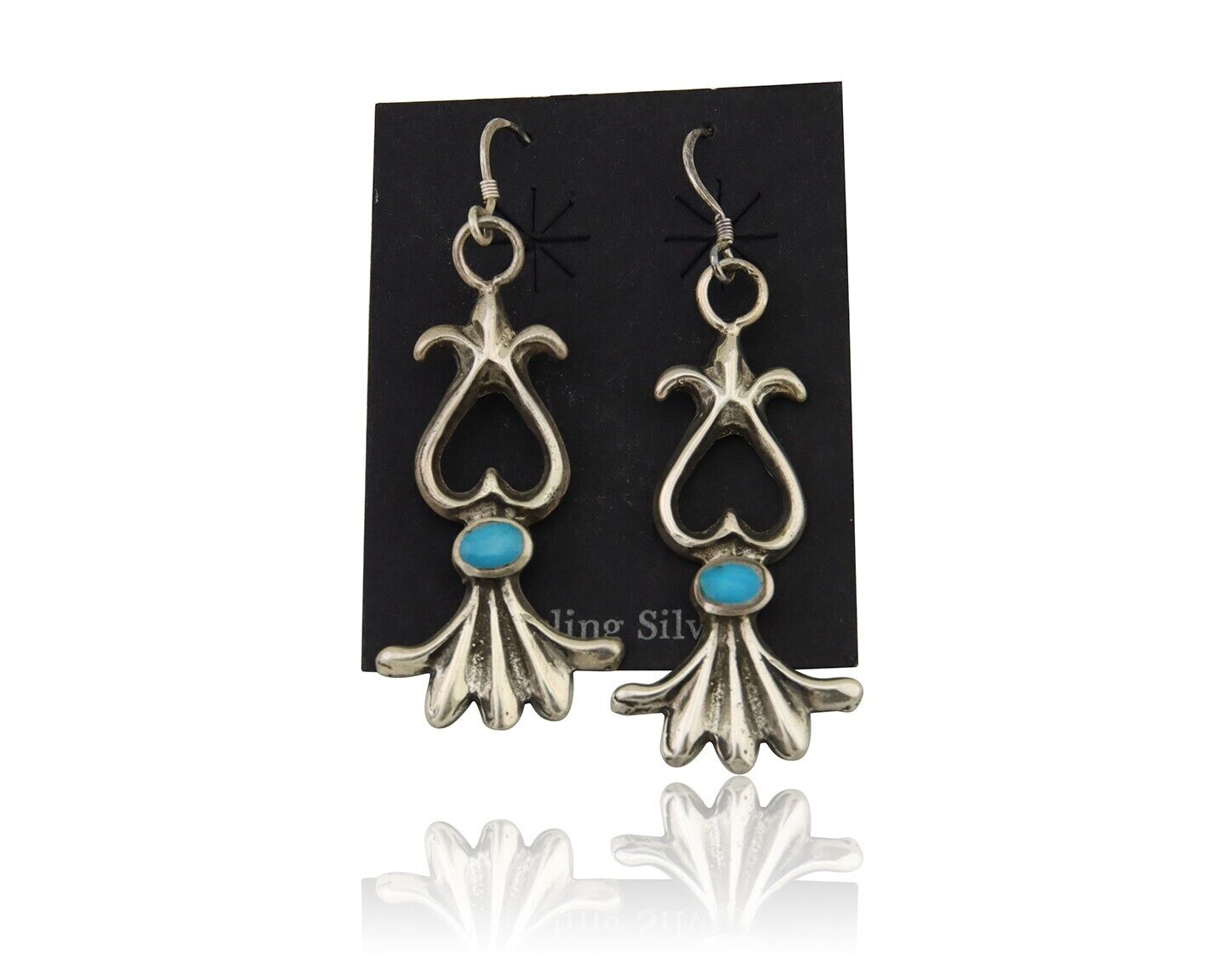 Navajo Dangle Earrings 925 Silver Blue Turquoise Native American Artist C.80's