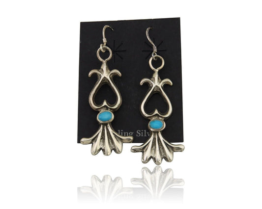 Navajo Dangle Earrings 925 Silver Blue Turquoise Native American Artist C.80's