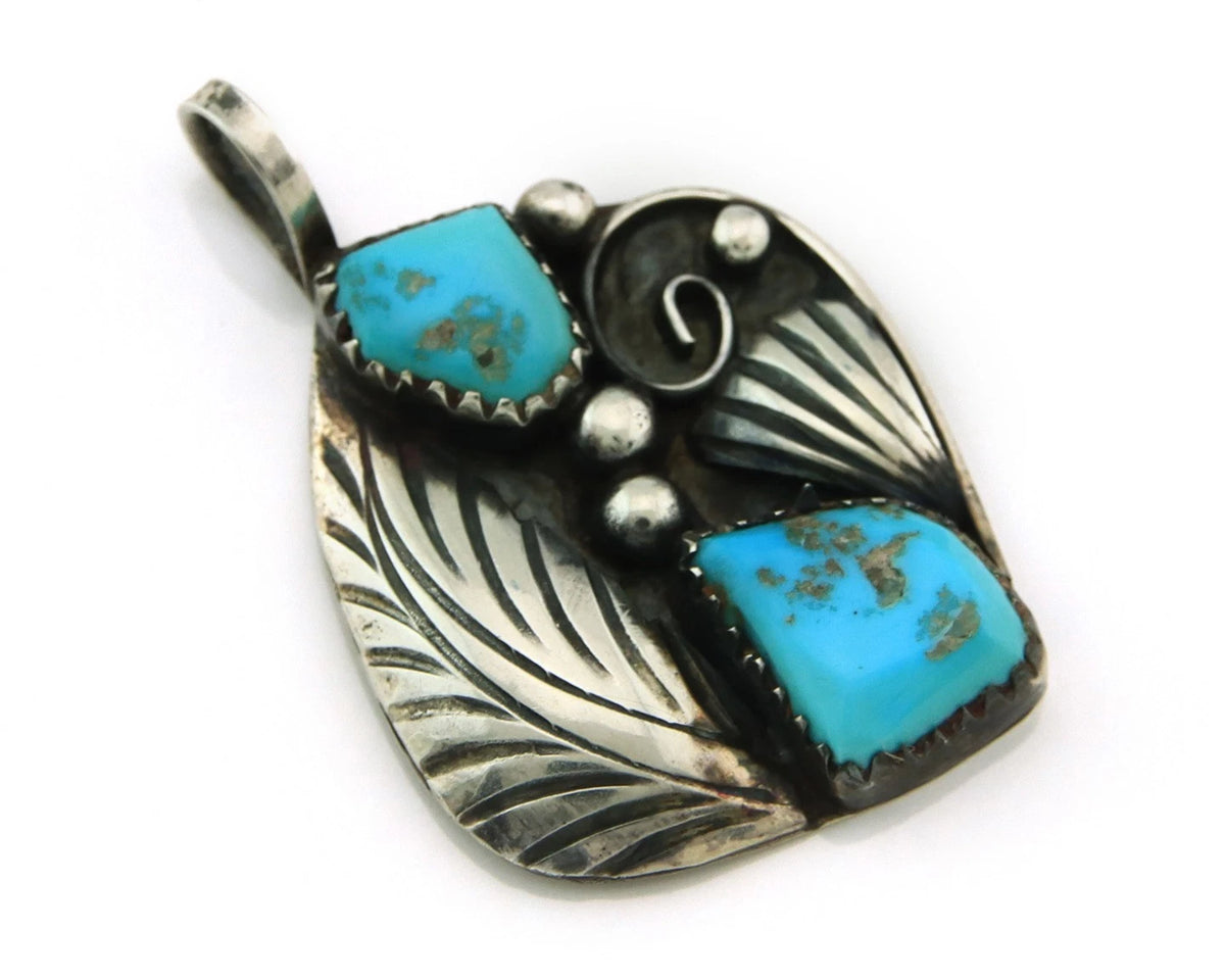 Navajo Pendant 925 Sterling Silver Natural Turquoise Vintage Artist Signed PM