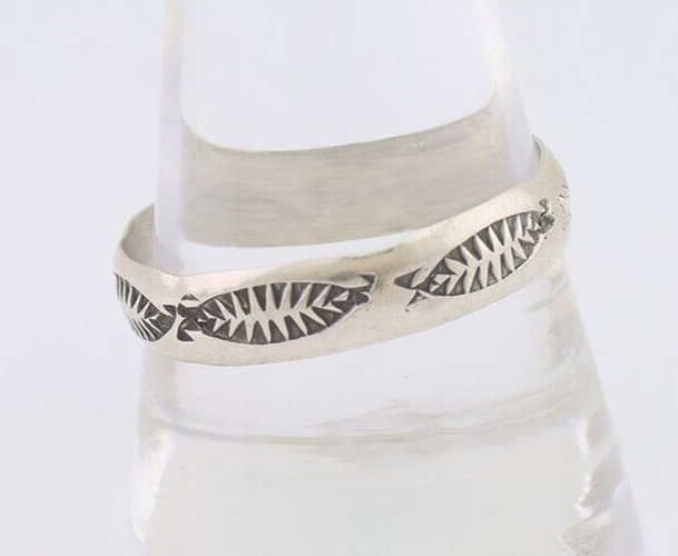 Navajo Hand Stamped Band 925 Silver 5.0 mm Signed Larry Chavez Size 11.25 C.80's