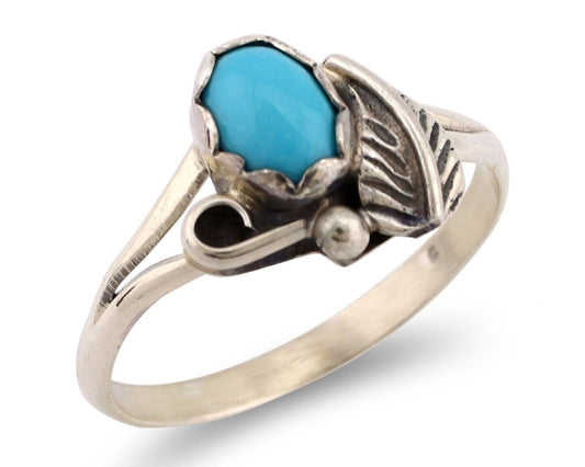 Navajo Ring .925 Silver Sleeping Beauty Turquoise Native American Artist C.80's