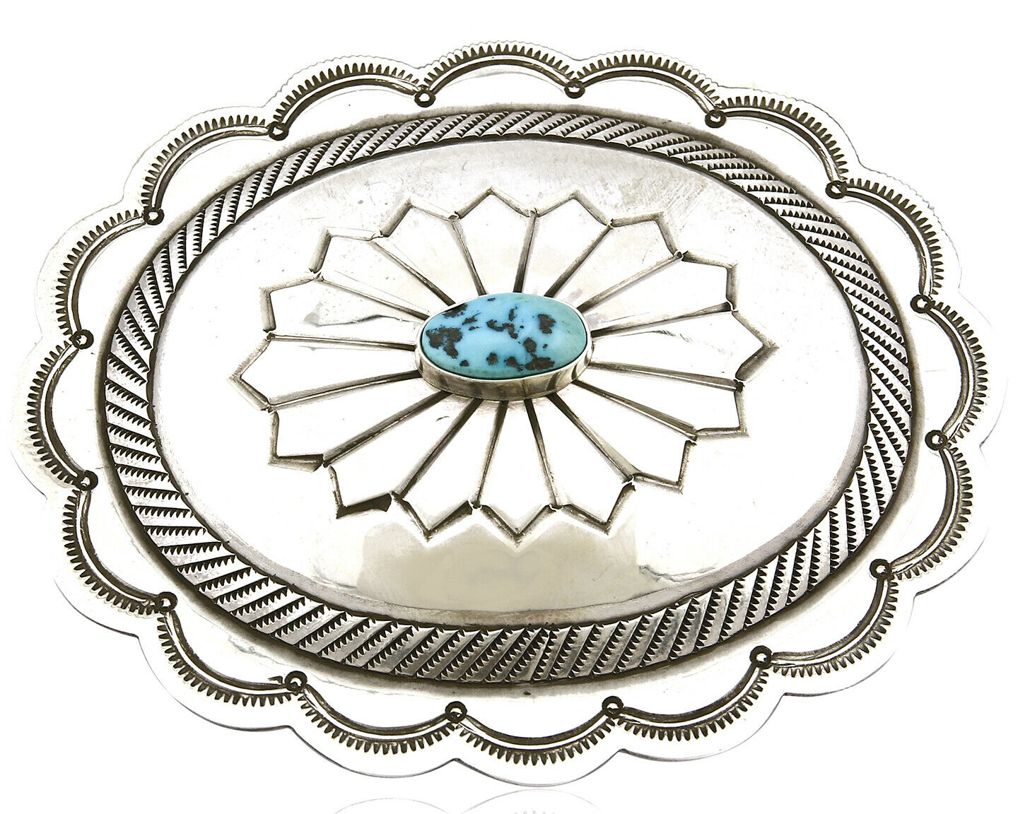 Navajo Belt Buckle .925 Silver Turquoise Handmade Artist Skeets Work of Arts