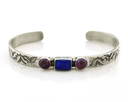 Navajo Cuff Bracelet 925 Sterling Silver Natural Gemstones Signed Circle JW & GR