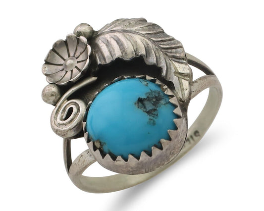 Navajo Ring 925 Silver Natural Blue Turquoise Native American Artist C.80's