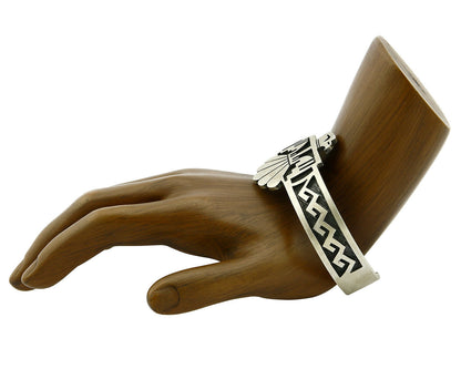 Navajo Handmade Bracelet .925 Silver Thunderbird Overlay Cuff