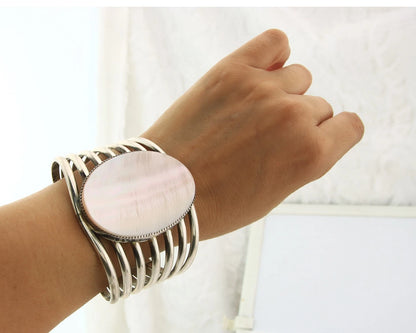 Navajo Cuff Bracelet Sterling Silver Authentic Pink Muscle Artist Signed TSO