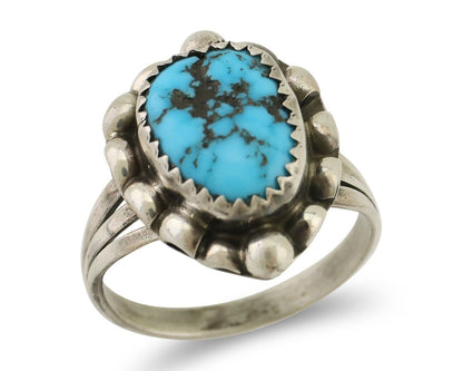Navajo Ring 925 Silver Sleeping Beauty Turquoise Artist Signed S C.80's