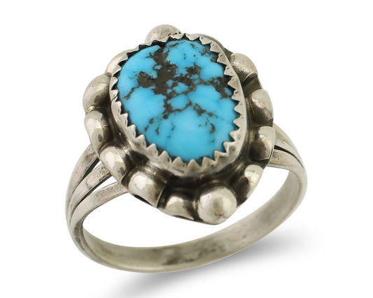 Navajo Ring 925 Silver Sleeping Beauty Turquoise Artist Signed S C.80's