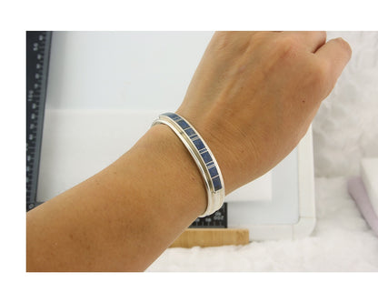 Vintage Navajo Bracelet 925 Silver Handmade Authentic Lapis Signed A Yazzie