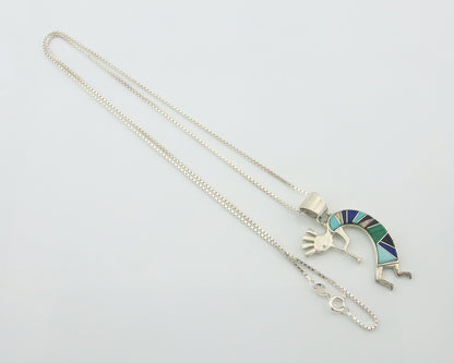 Navajo Kokopelli Necklace Sterling Silver Natural Gemstone Vintage Signed