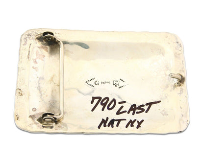 Navajo Belt Buckle 925 Silver Natural Green Slab Turquoise Signed C Montoya C80s