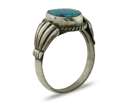 Navajo Handmade Ring 925 Silver Blue Turquoise Native American Artist C.80's