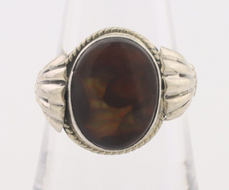 Navajo Handmade Ring 925 Silver Natural Fire Opal Native Artist Size 7.25 C.80's