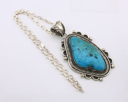 Large Navajo Necklace Sterling Silver Authentic Turquoise Vintage Signed Gomez