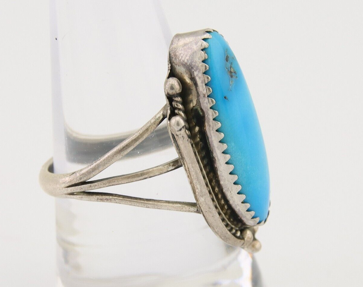 Navajo Ring 925 Silver Natural Slab Turquoise Artist Signed Circle JW C.80's