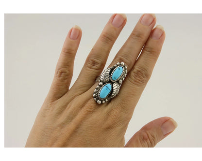 Navajo Ring 925 Silver Natural Blue Turquoise Native Artist Signed SC C.80's