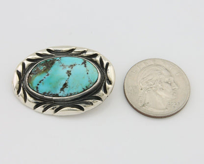 Navajo Pin 925 Silver Natural Mined Turquoise Artist Signed C Montoya C.80's