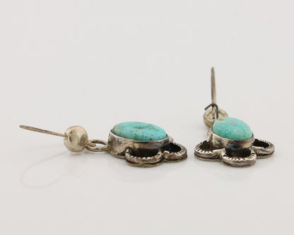 Navajo Earrings 925 Silver Natural Blue Turquoise Native American Artist C.80s