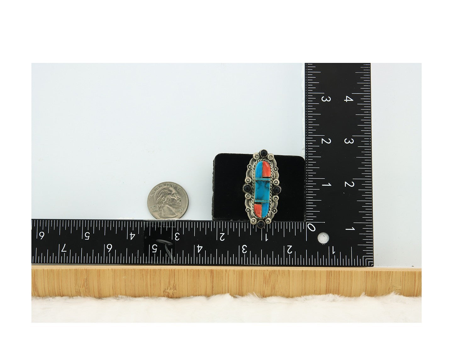 Navajo Tiwa Ring Sterling Silver Gemstone Vintage Signed Francis Size 8.25