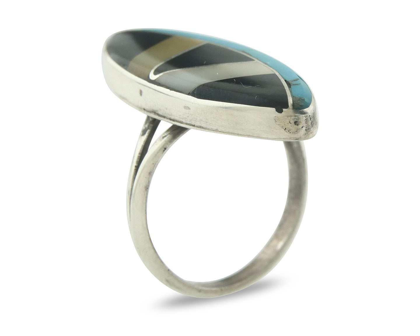 Vintage Zuni Ring 925 Sterling Silver Natural Gemstone Signed MK Size 6.75