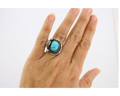 Navajo Ring 925 Sterling Natural Blue Turquoise Native Artist C.80's Size 5.0
