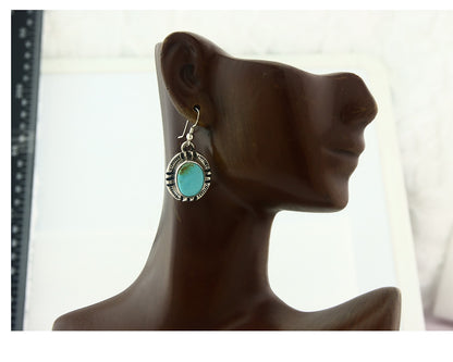 Navajo Earrings Sterling Silver Natural Turquoise Vintage Signed Gecko