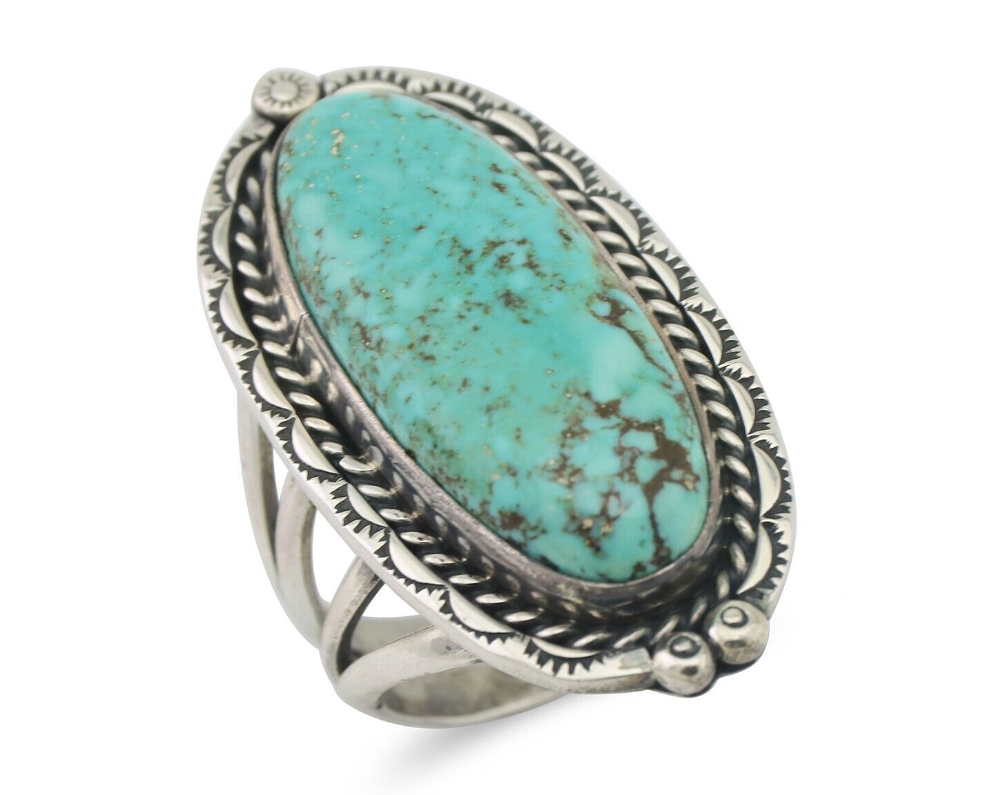 Mens Navajo Ring 925 Silver Spiderweb Turquoise Native American Artist C.80's