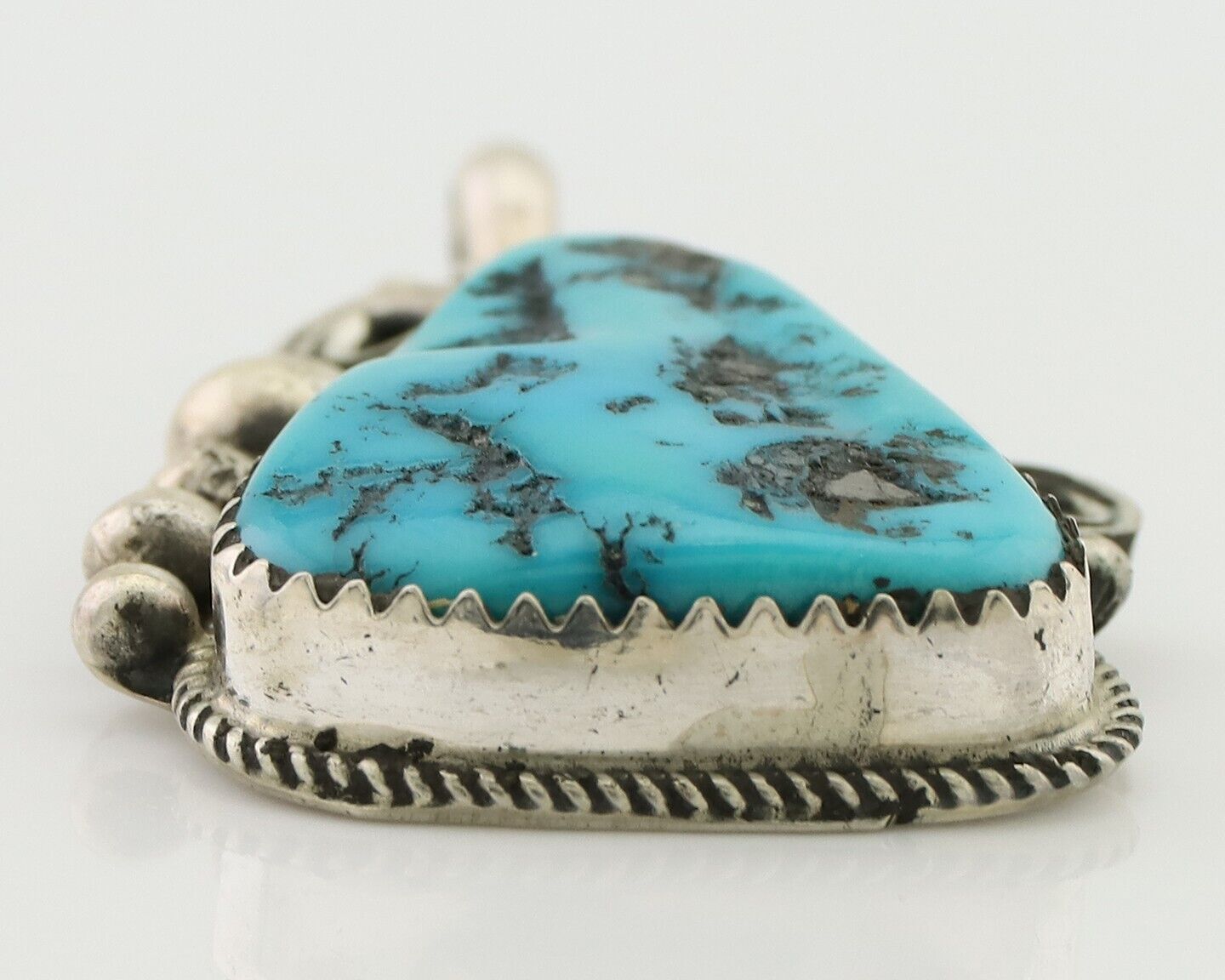 Navajo Pendant 925 Silver Sleeping B Turquoise Signed Justin Morris C.80's