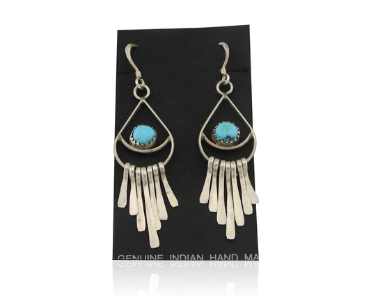 Navajo Dangle Earrings 925 Silver Natural Turquoise Artist Signed JB C.80's