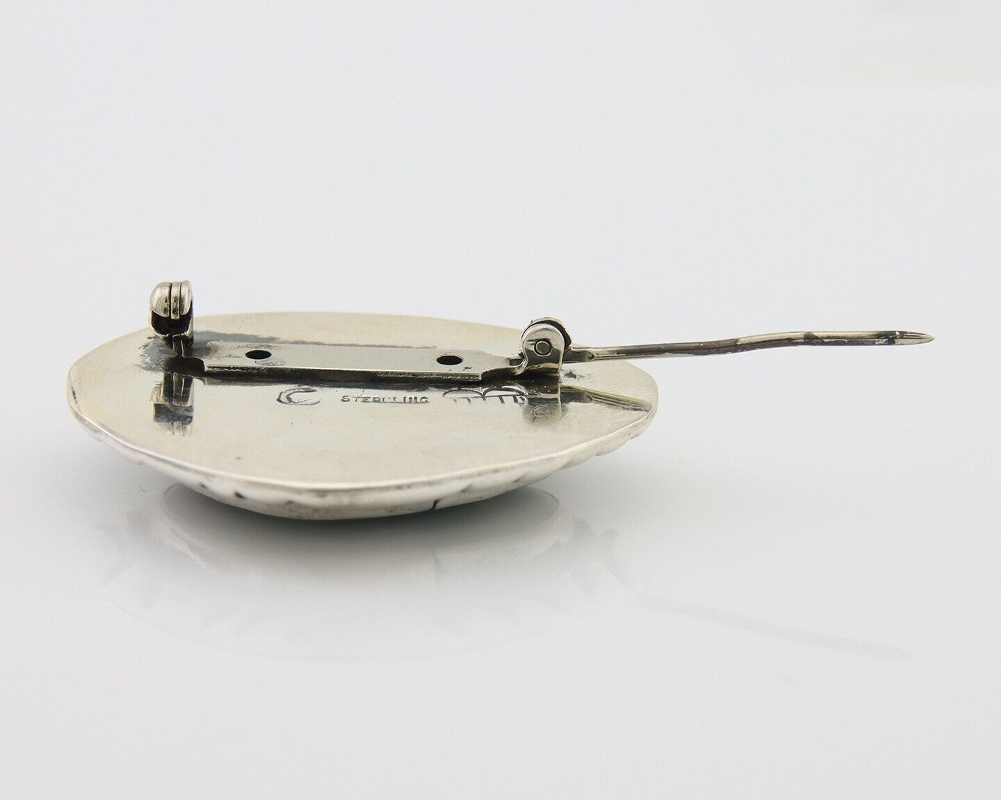 Navajo Pin 925 Silver Natural Mined Turquoise Artist Signed C Montoya C.80's