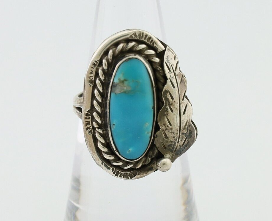 Navajo Handmade Ring 925 Silver Natural Turquoise Signed Jason Livingston C.80's
