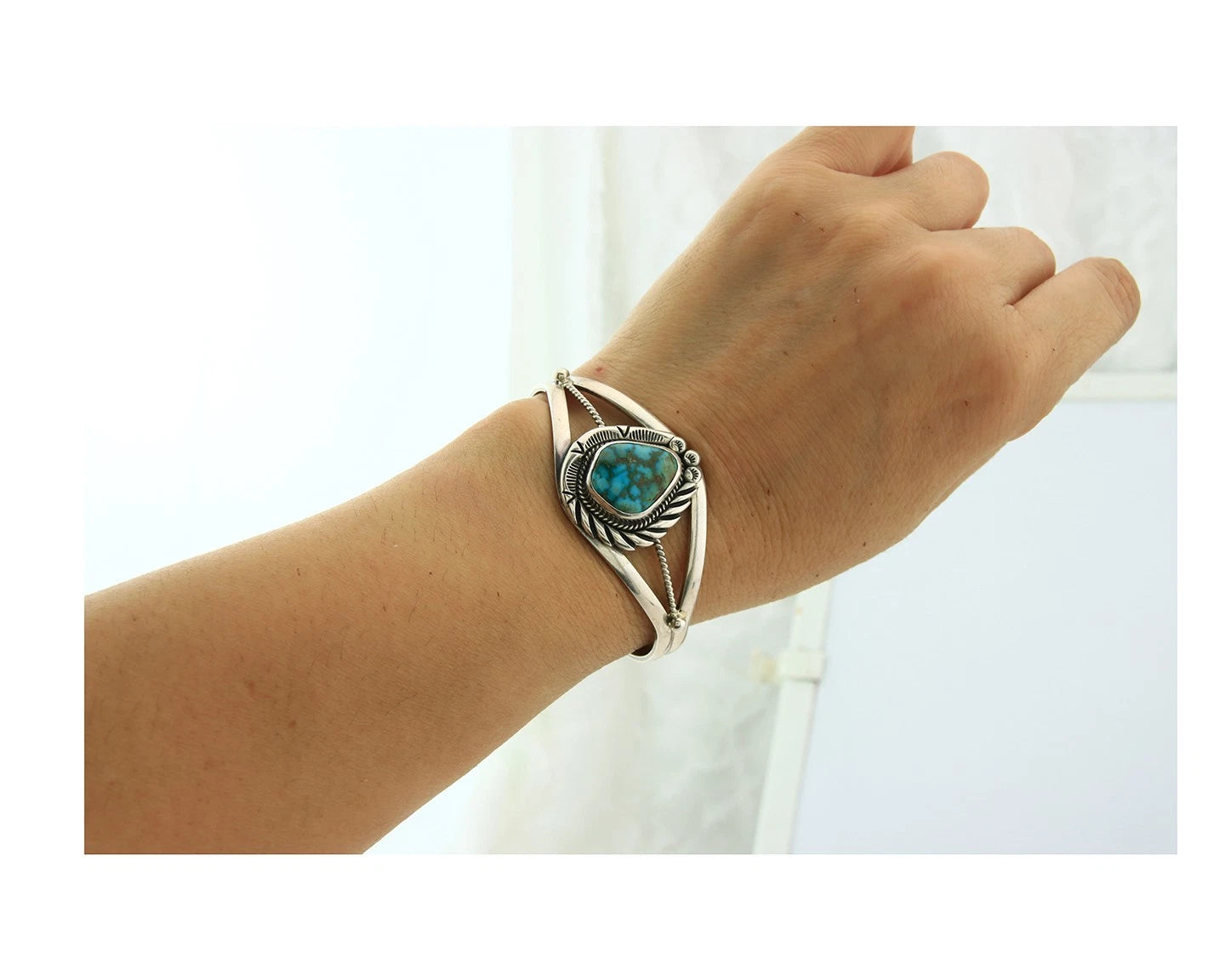Navajo Cuff Bracelet 925 Sterling Silver Turquoise Vintage Signed Rose Begay
