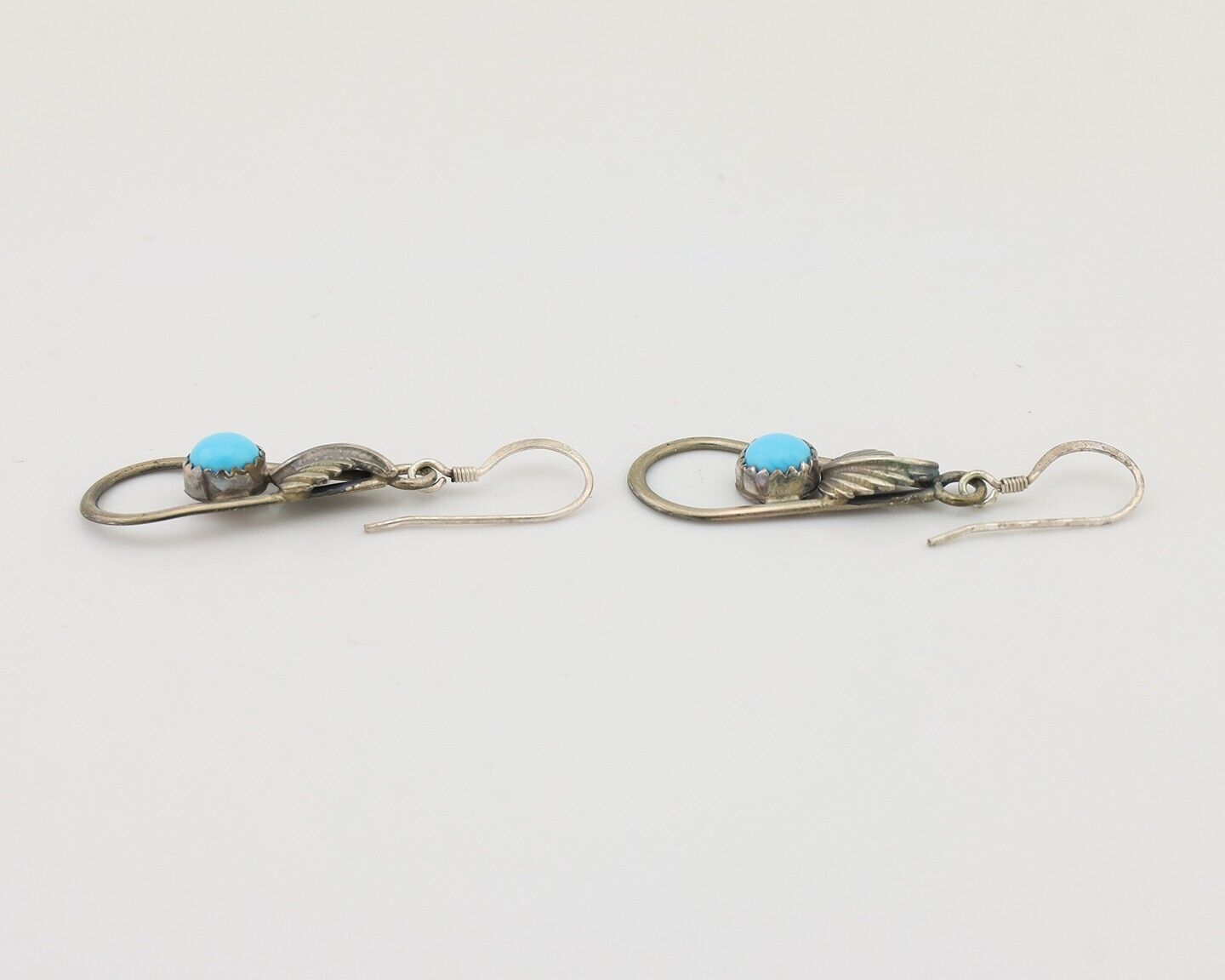 Navajo Dangle Earrings 925 Silver Sleeping B Turquoise Native Artist C.80's