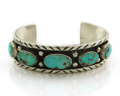 Navajo Cuff Bracelet Sterling Silver Turquoise Vintage Signed RD