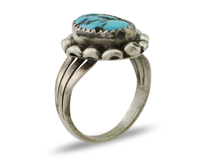 Navajo Ring 925 Silver Sleeping Beauty Turquoise Artist Signed SC C.80's