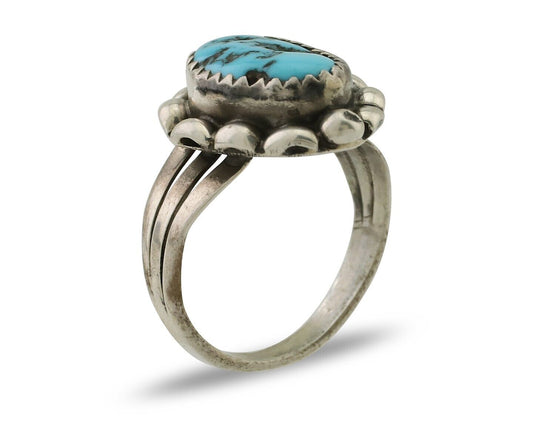 Navajo Ring 925 Silver Sleeping Beauty Turquoise Artist Signed SC C.80's