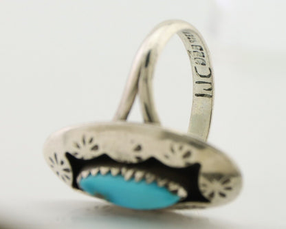 Navajo Ring 925 Silver Natural Blue Turquoise Signed IJC C.80's