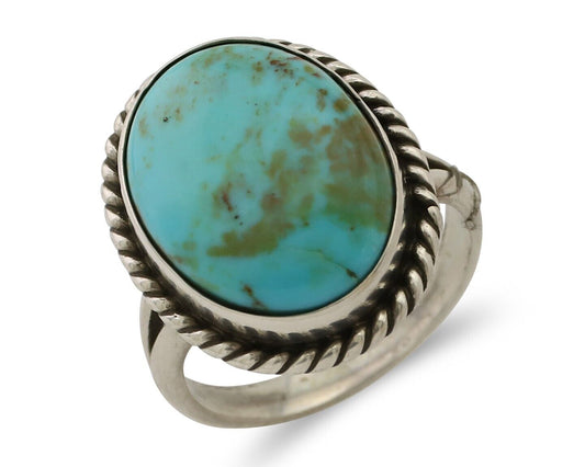 Navajo Ring 925 Silver Kingman Turquoise Native American Artist C.80's