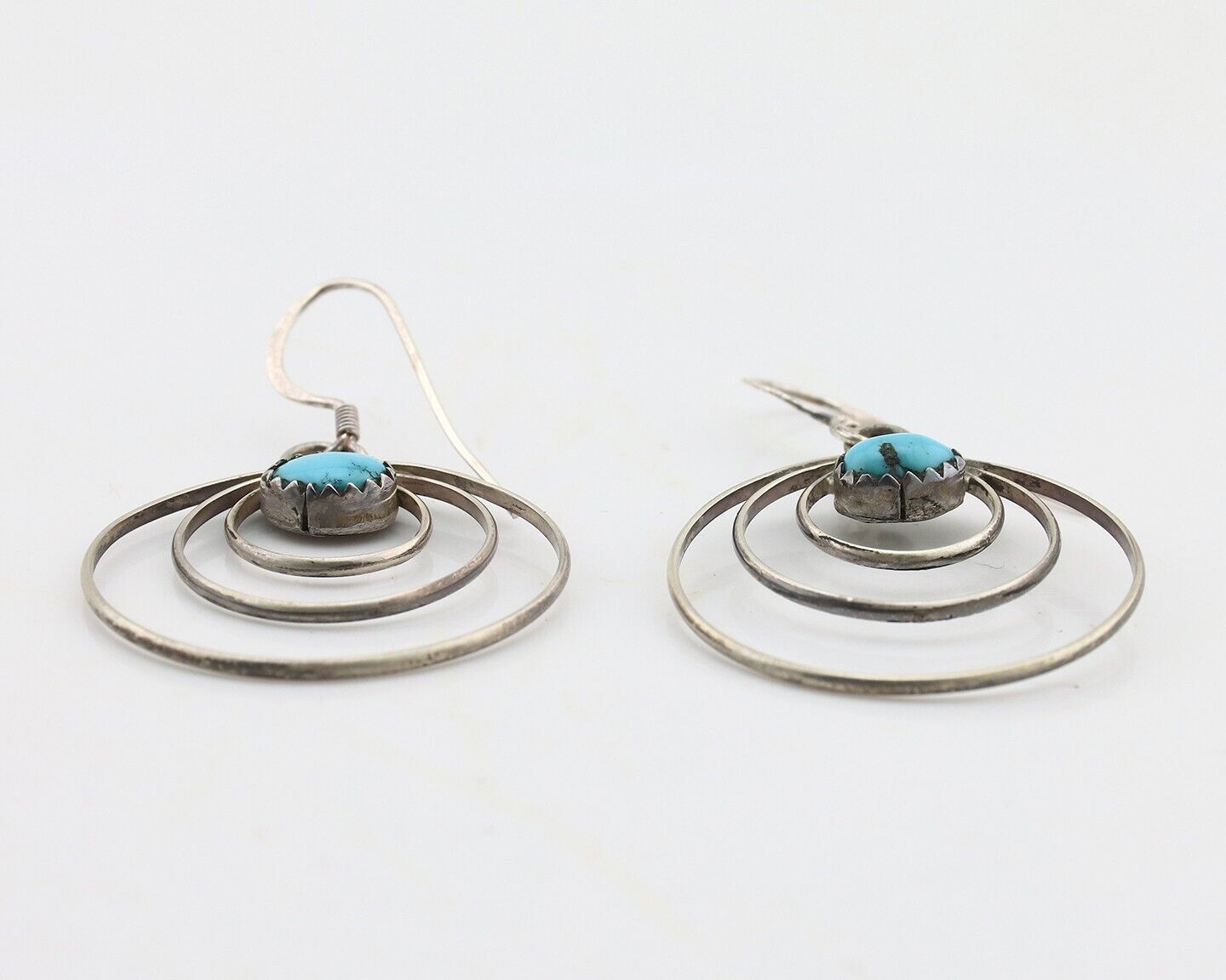 Navajo Dangle Handmade Earrings 925 Silver Blue Turquoise Native Artist C.80's